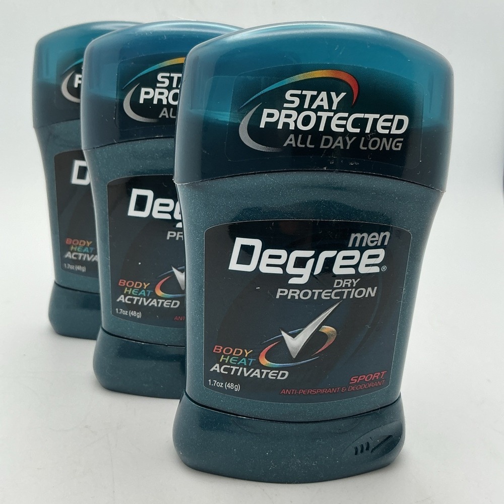 Men Degree Sport Dry‎ Protection Deodorant 1.7 oz Body Heat Activated-3 Pac
